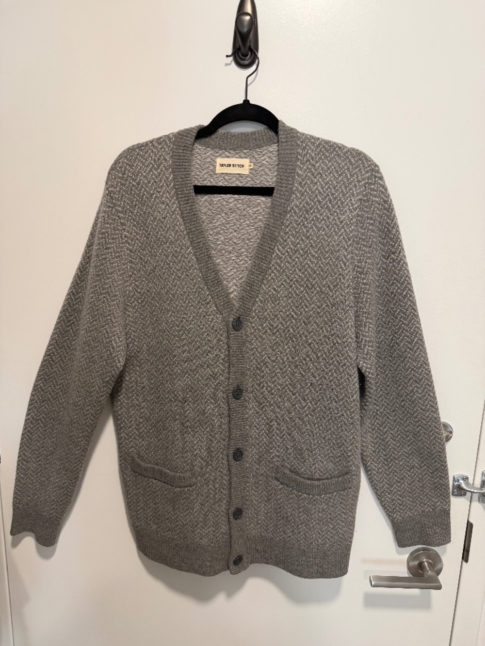Taylor Stitch: The Eddy Cardigan in Ash Herringbone Merino (M, size 40)
